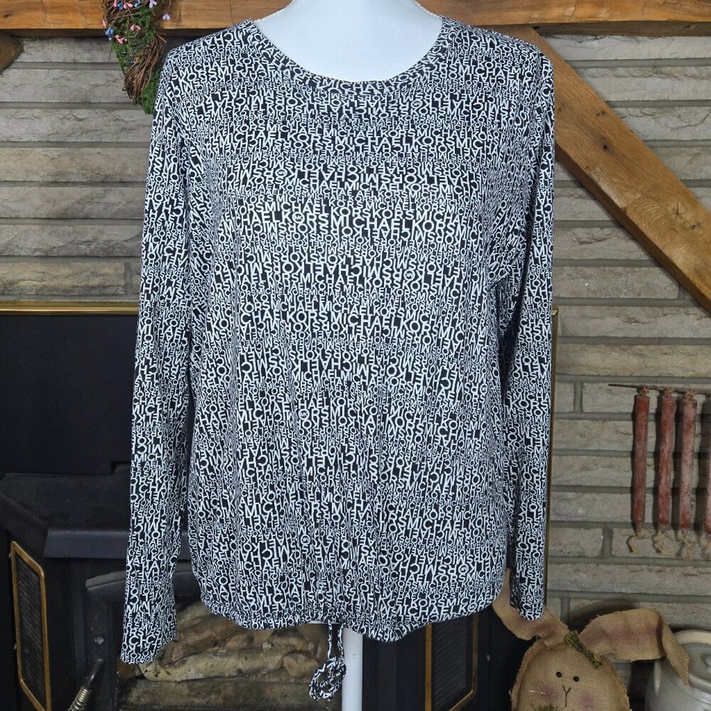 Large Blouse with Michael Kors Logo Branding Entire Top and Arms Has Draw String